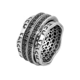 Jewish prayer ring Ana Bekoach with black onyx stone and sacred Hebrew inscription in silver